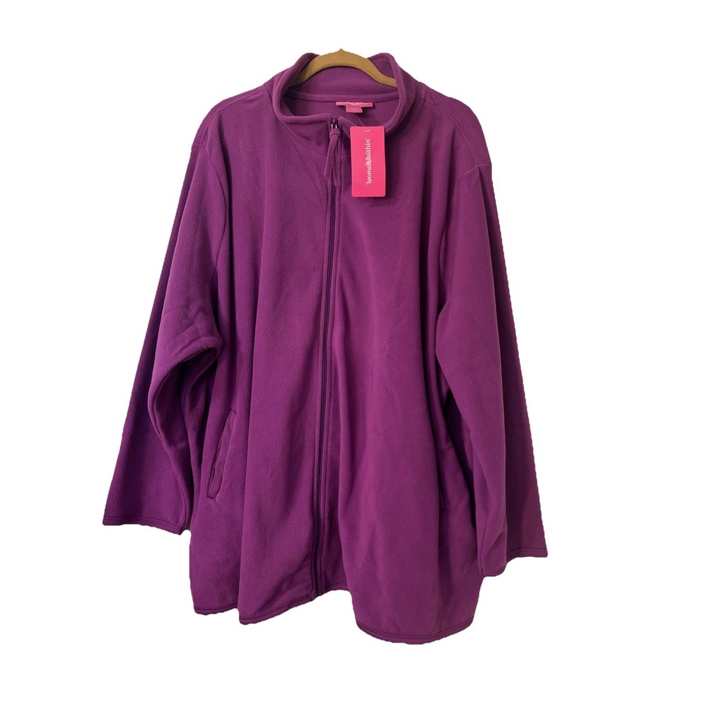 Woman Within 3X Plush Fleece Jacket Full Zip Long Sleeve Purple